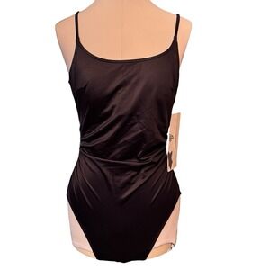 Christina Swimsuit Women Size 14 Black One Piece Ruched Scoop Neck Open Back NEW